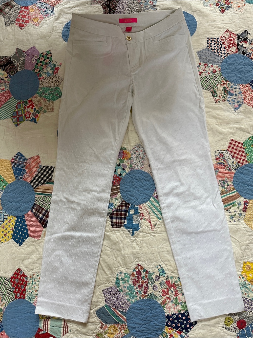 Lilly Pulitzer Kelly Skinny Ankle White Textured Pants NWT Sz 4